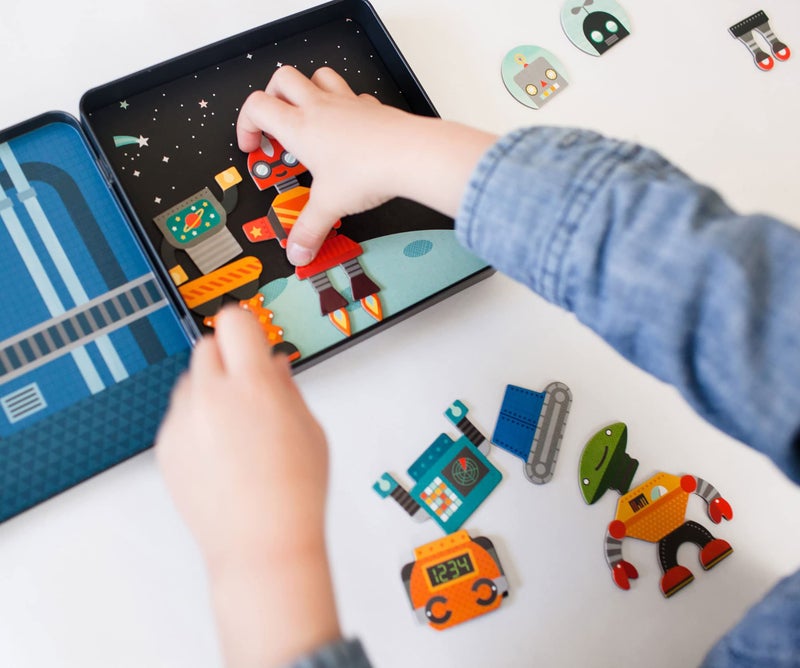 Petit Collage Magnetic Play Set, Robot Remix â€“ Mix & Match Magnetic Game Board, Ideal for Ages 3+ â€“ Includes 2 Magnetic Scenes and over 25 Magnet Pieces, Ideal Travel Activity for Kids - Image 5